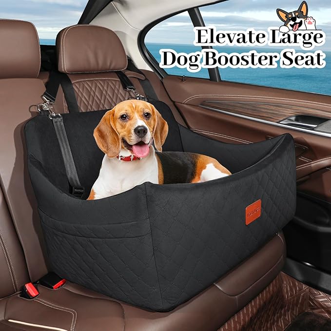 Wooaidagg Dog Car Seat for Medium & Large Dogs Up to 55lbs, Memory Foam Cushion, Washable Cover, Safety Straps & Non-Slip Bottom(Black,Large) - Image 4