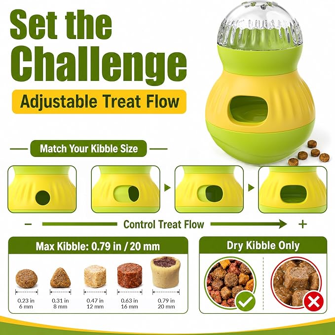 HCY&WLD Dog Interactive Puzzle Toy Adjustable Treat Dispensing Ball (Green) | Sturdy Material, Self-Righting Wobble Base, Indoor Enrichment, Slow Feeder, Smarter Play, Mental Stimulation, Boredom Buster - Image 3