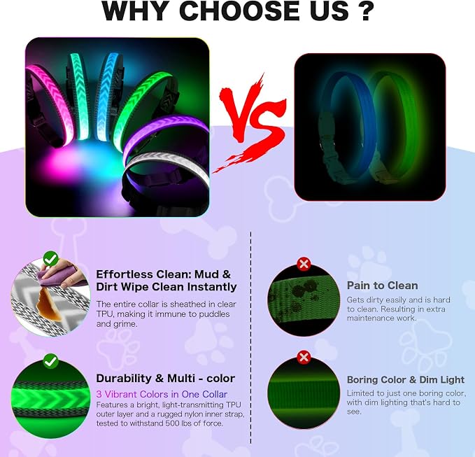 Light up Dog Collar, Multicolor LED Dog Collar Type-C Rechargeable, High Visibility Rainbow Gradient Glow & 7 Light Modes, Adjustable Waterproof Dog Safety Collar for Night Walking (Small) - Image 6