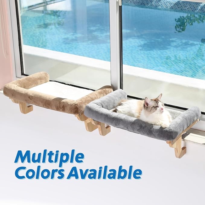Zakkart Cat Perch for Window Sill with Bolster - Orthopedic Hammock Design with Premium Hardwood & Robust Metal Frame - Cat Window Seat for Large Cats and Kittens - Natural Color Wood Gray Bed, 24''W - Image 8
