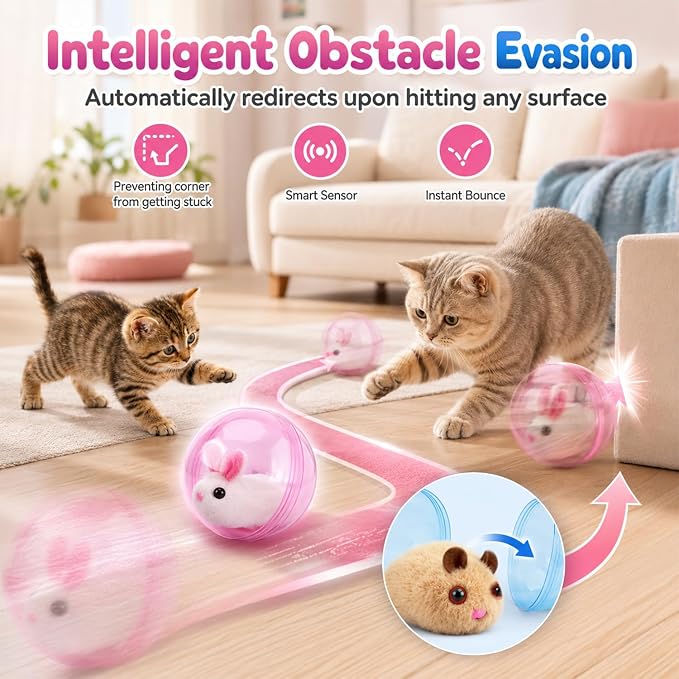 Self-Rolling Interactive Cat Ball, Automatic Animal Pet Rolling Ball | Hamster Ball for Cats Interactive,Hamster in Rolling Balls Smart Cat Toy, Motion Activated Cat Enrichment Toys (Pink) - Image 4