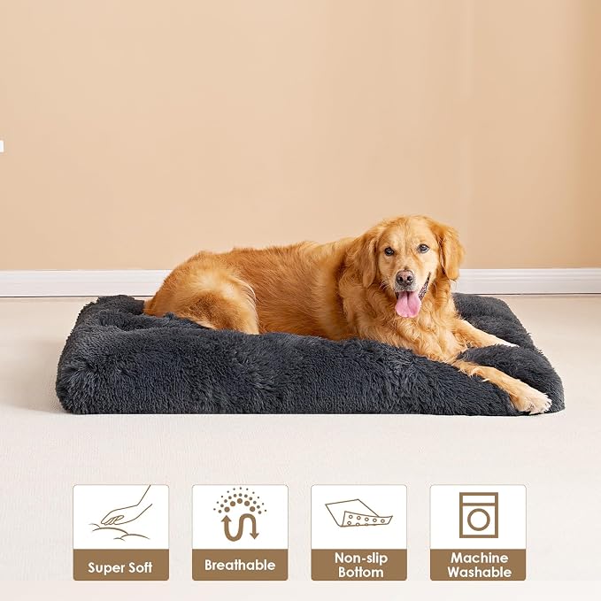 EHEYCIGA Fluffy Dog Crate Bed, Plush XX Large Dog Pillow, Dark Grey | Xlarge Calming Anti Anxiety Plush Faux Fur Mat for Large size dogs, Washable Soft Warm Dog Pad with Non-Slip Bottom - Image 8