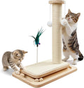 Cat Scratching Post with Sisal Mat and Wooden Base Indoor Scratcher | Stable cat scratch furniture with durable sisal post, scratch mat and hanging ball, protects furniture, easy assembly by Famifit