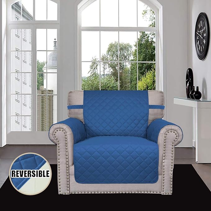 Easy-Going Reversible Couch Cover, Small Chair, Blue/Ivory | Machine Washable Slipcover For Dogs, Water Resistant Furniture Mat For Living Room, Non-Slip Sofa Cover, Pet Friendly - Image 2