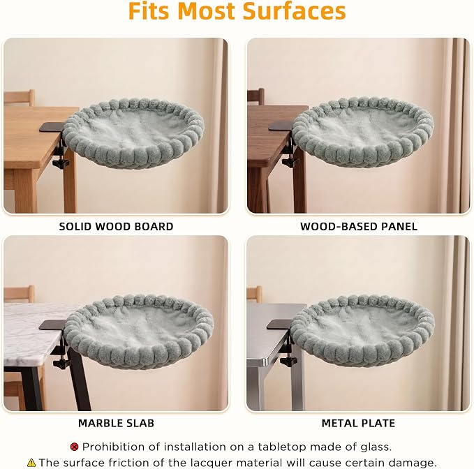 Cat Desk Bed - 2-in-1 Cat Hammock for Desk with Cooling Ice Silk & Premium Faux Rabbit Fur, 180° Foldable Space-Saving Cat Bed, Heavy Duty Anti-Tilting Clamp Holds Up to 40 lbs, Washable & Reversible - Image 8