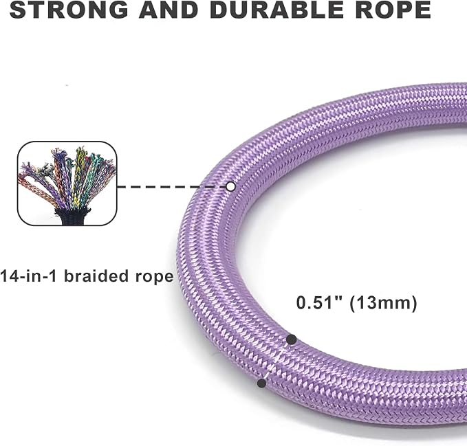 Rope Dog Leash with Two Handles, 6 Foot Heavy Duty Dog Leash with Aviation Aluminum Auto Locking Carabiner, Strong Nylon Pet Lead for Small, Medium, Large Dogs (Purple, 6FT-Two Handle) - Image 4