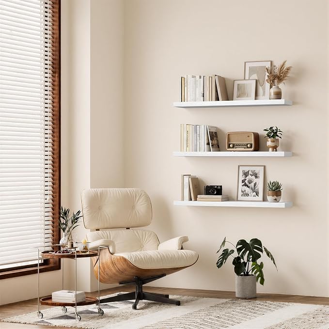 BAYKA White Floating Shelves 47.2in, Set of 2, Wall Mounted for Wall Decor | Easy Install, 30lbs Max Load, Hidden Bracket, Shelving for Bathroom Bedroom Kitchen Office Storage, Multi-Wall Compatible - Image 4