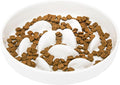 Ceramic Slow Feeder Cat Bowl 6.3" Wide (White) | Anti-Gulping & Keep Fit, Dishwasher Safe, For Dry and Wet Food, For Cats and Small Dogs, Shallow Bottom Puzzle Feeder by GUWINA