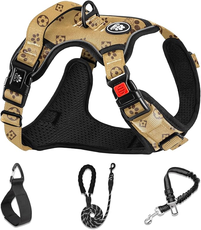 NESTROAD No Pull Dog Harness,Adjustable Oxford Dog Vest Harness with Leash,Reflective No-Choke Pet Harness with Easy Control Soft Handle for Small Dogs(Small,Light Brown) by NESTROAD