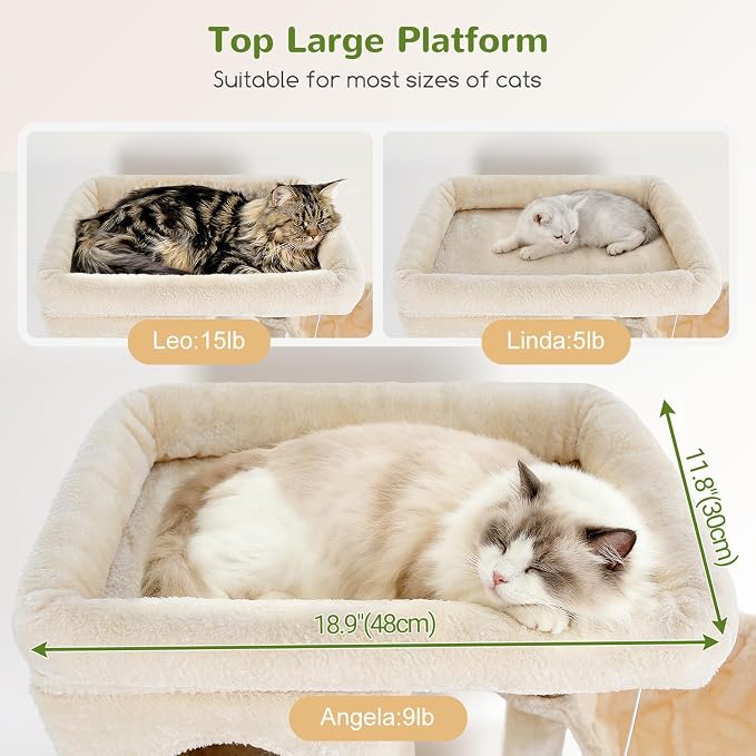 Globlazer F66 Corner Cat Tree, 66in Multi-Level Climbing Tower, Beige | Kitty Condos Cat Scratching Tower for Indoor Multiple Cats with Large Platform, 3 Cat Caves, Hanging Basket - Image 2