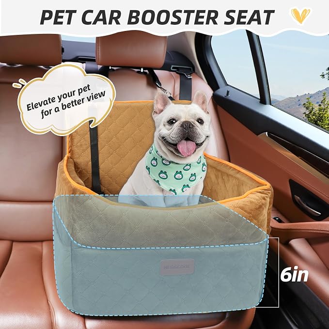 HEGGCOOE Dog Car Seat for Small Medium Dogs, Memory Foam Dog Booster Seats with Thick Cushion for Dogs Under 35lbs, Detachable Washable Pet Car Seat Travel Bed with Storage Pockets,2 Safety Belt - Image 2