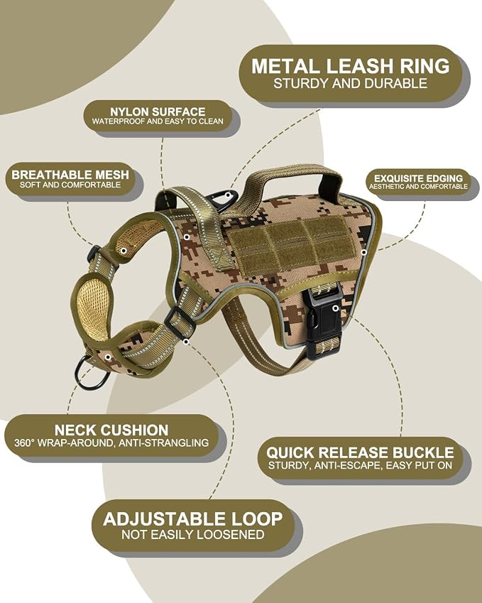 Dog Harness, Tactical No Pull for Small Sized Dog with Handle | Breathable Soft Padded, Adjustable, Reflective, Molle System, Heavy Duty, No Choke for Walking Training, Desert Camo Small - Image 6