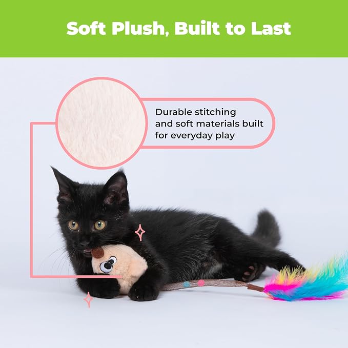 Catify Interactive Cat Toy - Squeaking Mice Set, Beige & Gray | Catnip Infused, Tap to Activate Squeaks, Soft, For Indoor Kittens & Cats, Independent Play, Attaches to Wand, Pack of 2 - Image 5