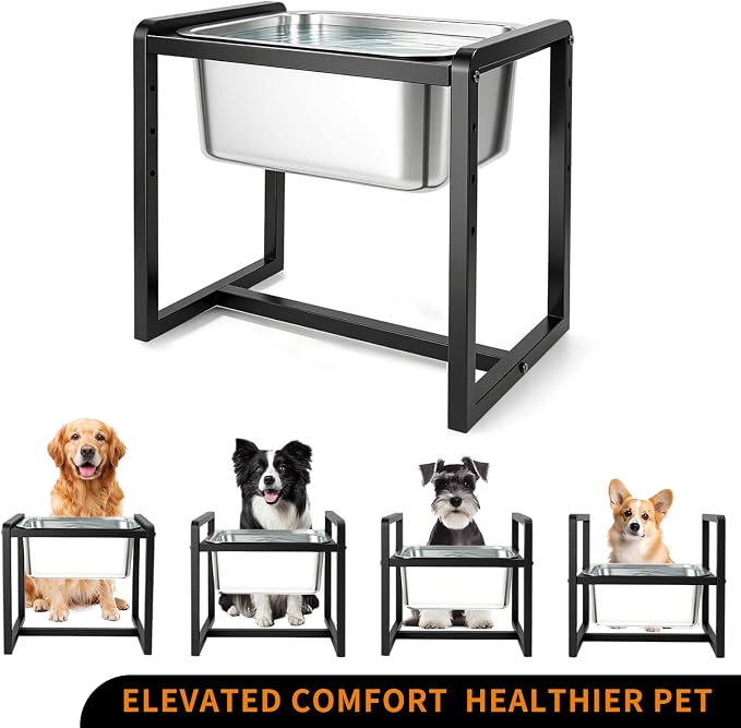 Adjustable Height Elevated Large Dog Water Bowls with Stainless Steel Bowls and Metal Stand，4-Level (8/10/12/14 Inches) Pet Bowl for Dogs for Large Medium Dogs - Durable, Easy to Clean (2.4gallon) - Image 2
