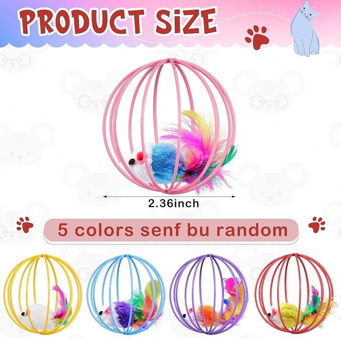 Jecery 5 Pcs Cat Toys Spring,Metal Cage,Multicolor | Interactive Metal Cat Toy, Stretchable Rolling Ball, for Indoor Cats, Colorful Playful Coils, Kitten Pet Supplies - Image 2
