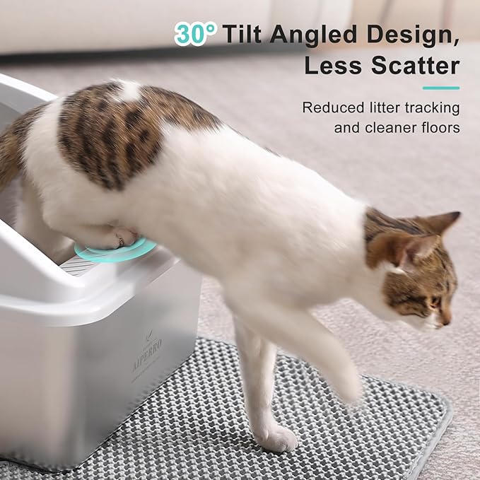 AIPERRO Stainless Steel Litter Box | XXL Deepened 8" Design Metal Cat Box | High Sided with Lid for Big Cats | Anti-Urine Leakage | Non-Stick Bottom & Easy to Clean | Includes Litter Mat & Metal Scoop - Image 4