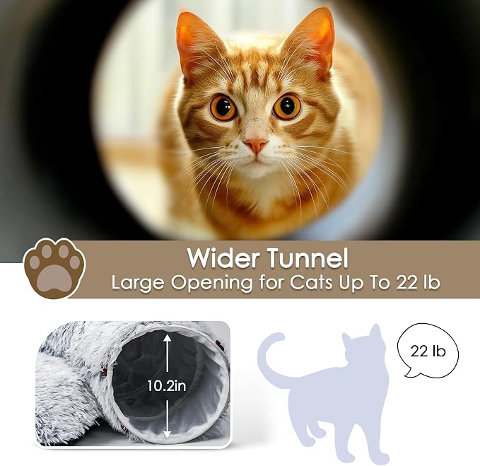 Baseola Fuzzy Cat Tunnel Bed for Indoor Cats, 2-in-1 Interactive Cat Toys | Peekaboo Cat Cave with Washable Mat, Collapsible Cat Play Tunnel for Kittens & Small Pets, Plush Cat Donut Bed Tunnel, Grey - Image 5