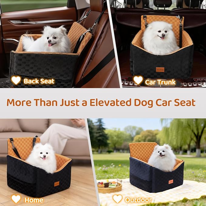 Dog Car Seats for Small Medium Dogs Up to 35lbs | Elevated Dog Booster Seat with Detachable Washable Cover & Cushion | Memory Foam Pet Car Travel Seat with Safety Belt and Storage Pockets - Image 7