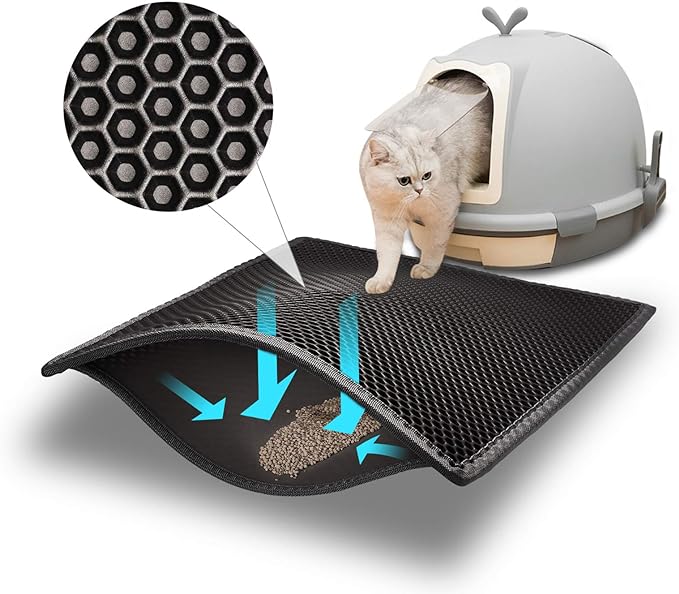 Pieviev Litter Mat, Double-Layer Waterproof Trapping Mat, 24" x 15" Black | Honeycomb Design Catches Scattered Particles to Stop Tracking, Urineproof Base Protects Floors, Easy to Clean by Pieviev