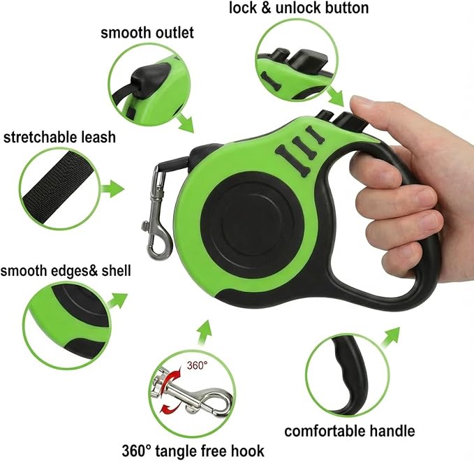 PETIMP Retractable Dog Leash Lightweight 16FT Leash Set | with Folding Bowl,Dispenser,waste Bags, for Small Medium Dogs(Green) - Image 3