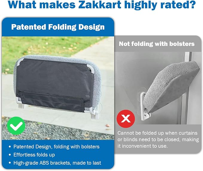 Zakkart Foldable Cat Hammock for Window - Cordless, Embeded Machine Washable Bed, Robust Metal Frame - Cat Window Perch for Large Cats and Kittens (Gray Bolster Bed, Large) - Image 3