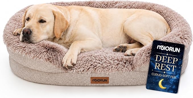 Miorun Fluffy Orthopedic Dog Beds Large Sized Dog, 48" Bolster Sofa Bed | Soft plush faux fur,lowered entry,washable cover,waterproof liner,claming dog couch for x-large dogs,supportive bolster by Miorun