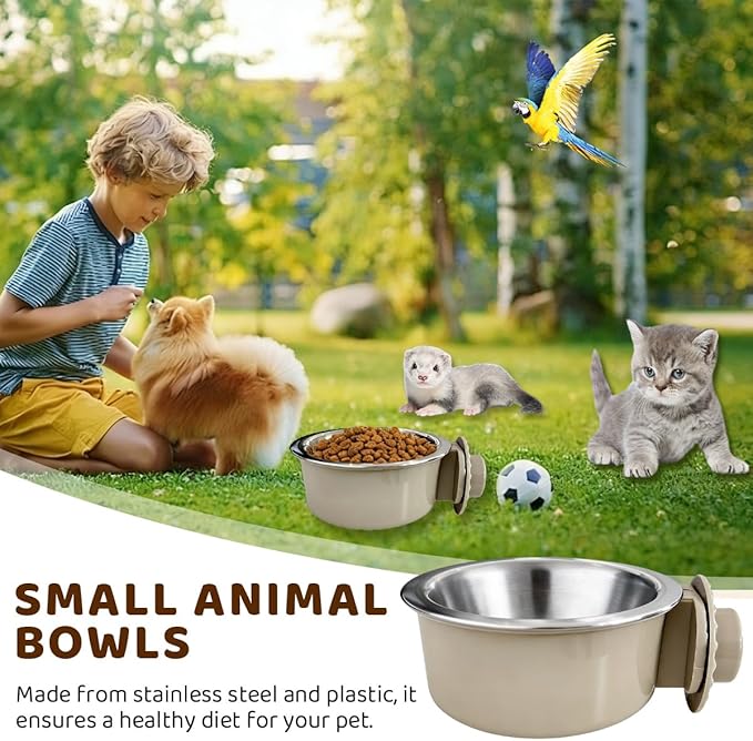 2Pcs Pets Lightweight Stainless Steel Bowl,Removable Stainless Steel Pet Hanging Food Water Feeder Bowl for Puppy Dog Cat Rabbit Ferret Bird Gunea Pigs (Gray-Large) - Image 5