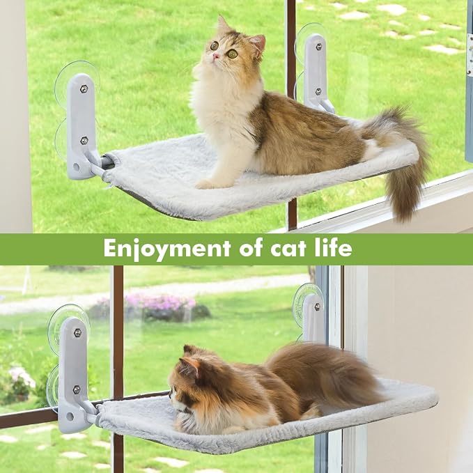 Zoratoo 2PC Cat Window Perch, Foldable & Cordless with Metal Frame, L Gray | 2-in-1 Reversible Cover, Removable for Machine Wash, Stable Window Resting Seat with Large Suction Cups for Indoor Cats - Image 7