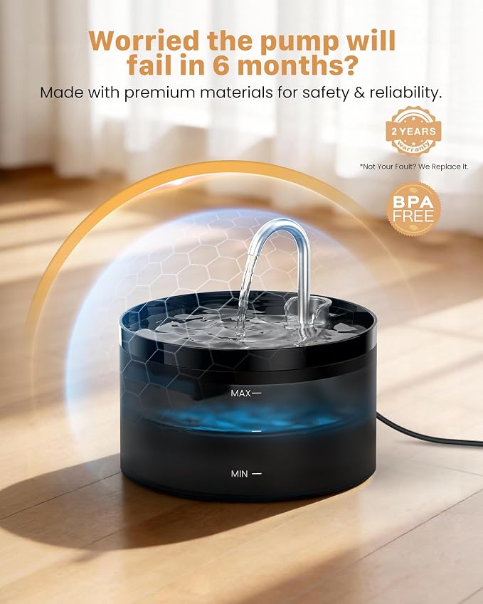 Cat Water Fountain: Dog Bowl Fountains - Automatic Pet Dispenser - Dogs Drinking Waterer Bowls Indoor - Auto Watering Dish Supplies - Easy Cleaning Animal Machine - Quiet 67oz/2L Kitty Drink Fountain - Image 2