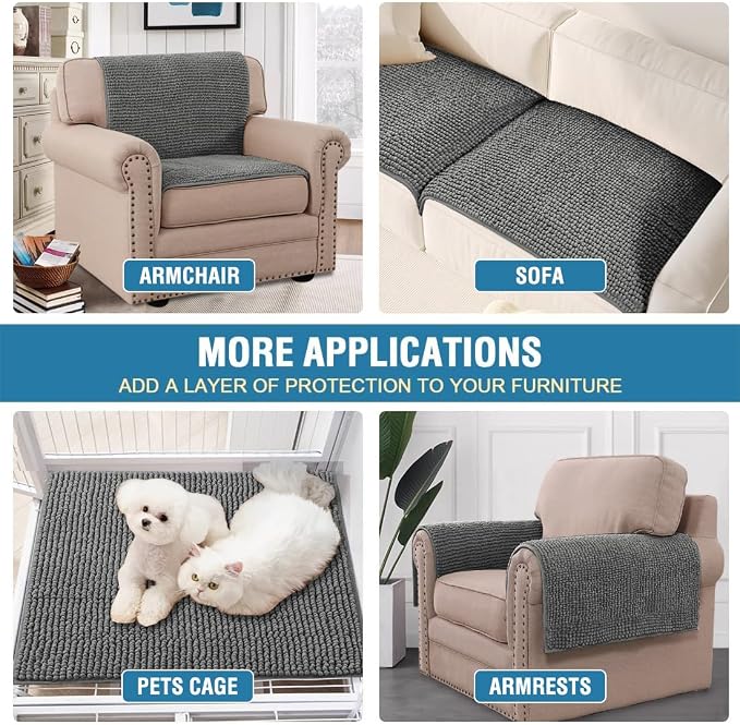 H.VERSAILTEX Plush Chenille Couch Armrest Cover 2 Packs Thick and Soft Sofa Covers Furniture Protector Cover for Pets (27.5" x 27.5", Grey) - Image 5