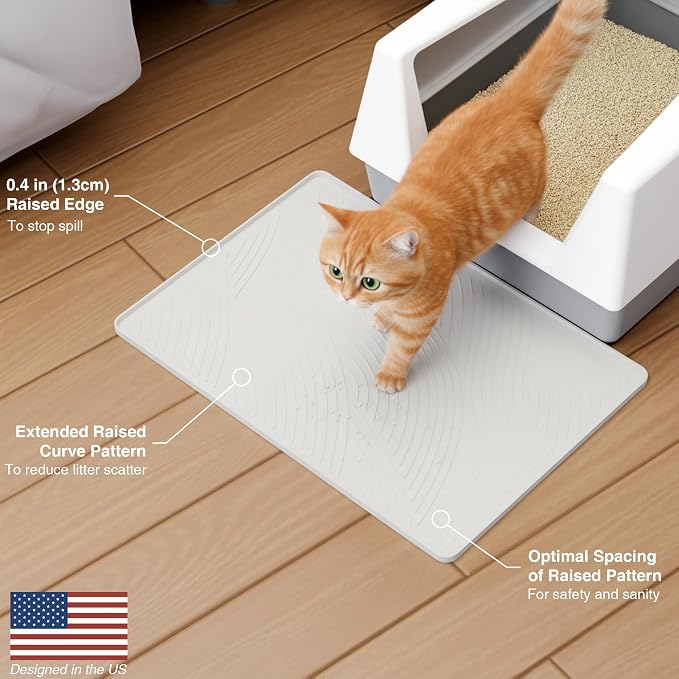 Cat Litter Box Mat - SM Small Medium Size 24 x 17 in, Water Proof, Kitty Litter Trapping Mat, Easy to Clean, Scatter Control, Odorless, Pet Supplies for Indoor Cats, Beige Gray - Image 8