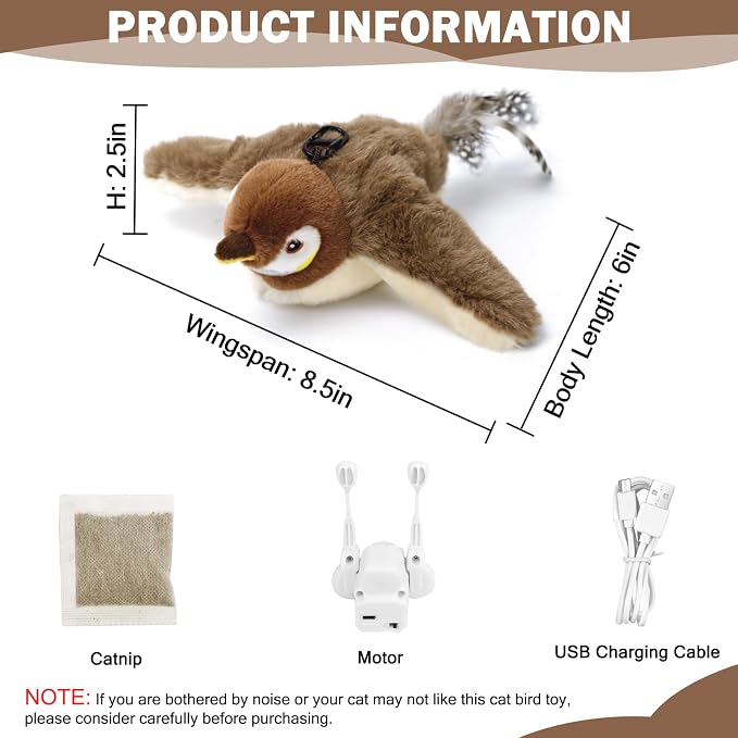 Tocirelo Cat Toy Flapping Bird (No Flying), Simulate Chirping Flappy Bird | Interactive Cat Toys for Bored Indoor Adult Cats, Rechargeable Realistic Catnip Kicker Toy with Flapping Wings for Kitten - Image 3