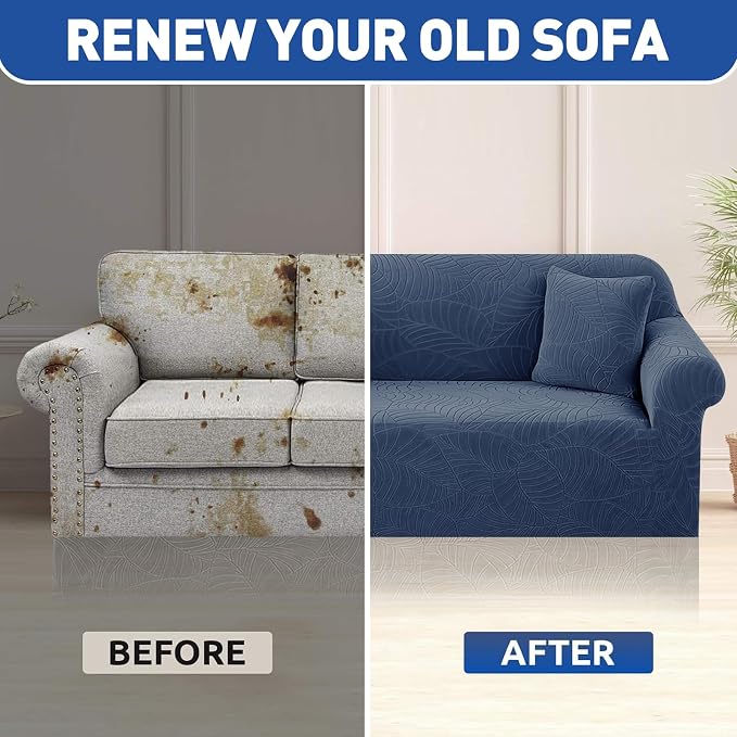 YEMYHOM Couch Cover Latest Jacquard Design High Stretch Sofa Covers for 3 Cushion Couch, Pet Dog Cat Proof Slipcover Non Slip Magic Elastic Furniture Protector (Large, Begonia Leaf Navy) - Image 8