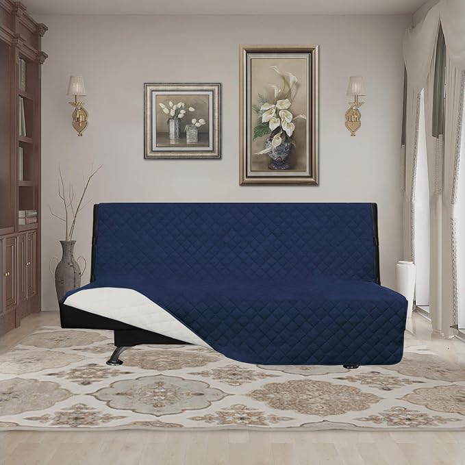 Easy-Going Reversible Couch Cover, Large Futon Sofa, Navy/Ivory | Machine Washable Slipcover For Dogs, Water Resistant Furniture Mat For Living Room, Non-Slip Sofa Cover, Pet Friendly - Image 2