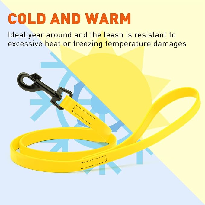 Dogline Biothane Waterproof Dog Leash Strong Coated Nylon Webbing with Black Hardware Odor-Proof Easy to Clean High Performance for Small or Large Dogs Made in USA 4 or 6 ft Lead, Lemon Yellow - Image 8