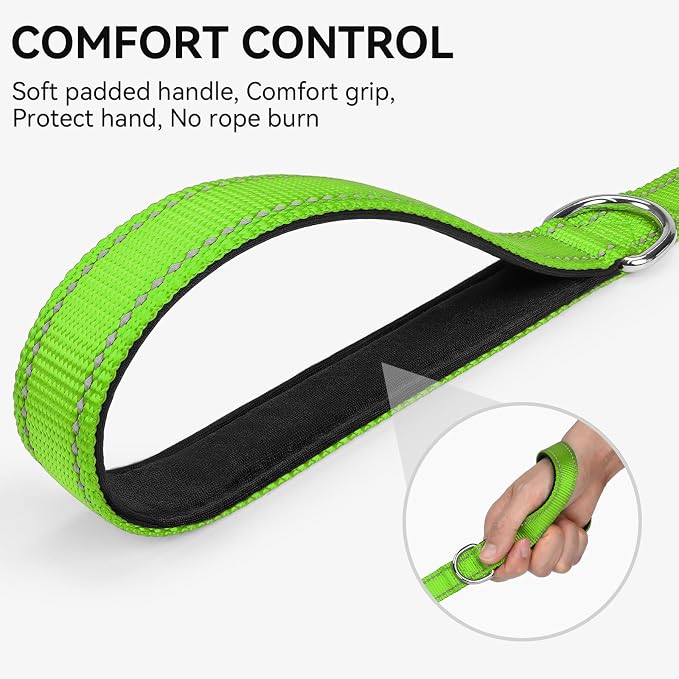 Joytale Reflective Dog Leash for Medium & Large Dogs, 6 FT x 1", Green | Heavy Duty Nylon Webbing, Padded Handle for Comfort, Visible at Night, for Walking & Training - Image 3