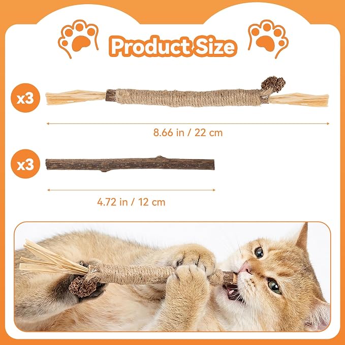 6Pcs Silvervine Sticks for Cats with Catnip Bag, Cat Chew Toys for Teeth Cleaning and Anxiety Relief, Natural Dental Care Kit for Indoor Cats & Kittens - Image 3