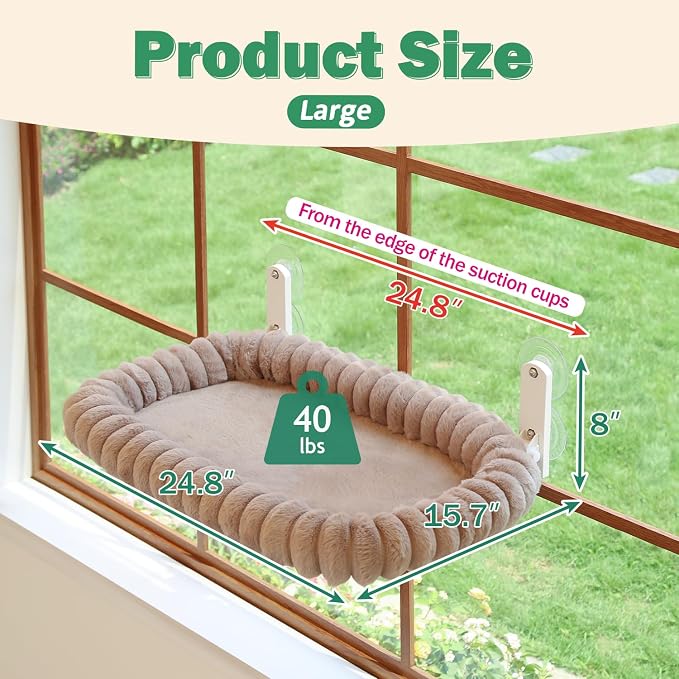 Zakkart SnugCloud Foldable Cat Window Perch - Cordless, Ultra Soft Machine Washable Bed with 4-Sided Bolster, Metal Frame - Window Hammock for Large Cats and Kittens (Brown, Large) - Image 3