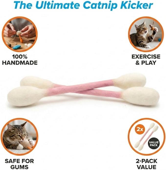 Glaciart One XXL Swabs Cat Toys with Catnip - 2 Pk | Durable for Chew, Cute Cat Toys Interactive Kitty for Boredom, Exercise, & Play | Filled w/Organic Catnip for Anxiety & as Digestive Aid - Image 7
