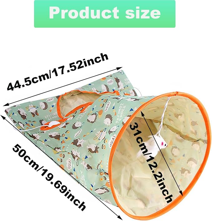 Cat Tunnel Bag for Indoor Cats, Foldable Pet Tunnel Crinkle Sack Bag with a Little Mouse & 3 Toy Ball, Portable Crinkle Paper Interactive Hide and Seek Cat Toys (Green) - Image 2