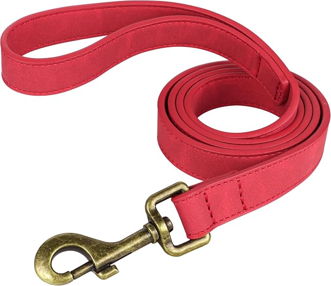 Didog PU Leather Dog Leash for Small Dogs, 5/8in x 4ft, Red | Soft Grip Full Control, Easy Clean, Metal D-ring for Poop Bag Holder, Tangle-Free 360° Swivel Clasp, for Walking & Training by Didog