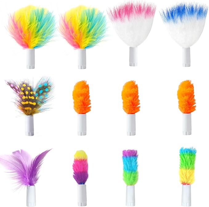 ORSDA 12Pcs Feathers Replacement and Soft Furry Accessories ONLY Fits Cat Toys, Interactive Toys for Indoor Cats-NOT fits for Other Brand Toys by ORSDA