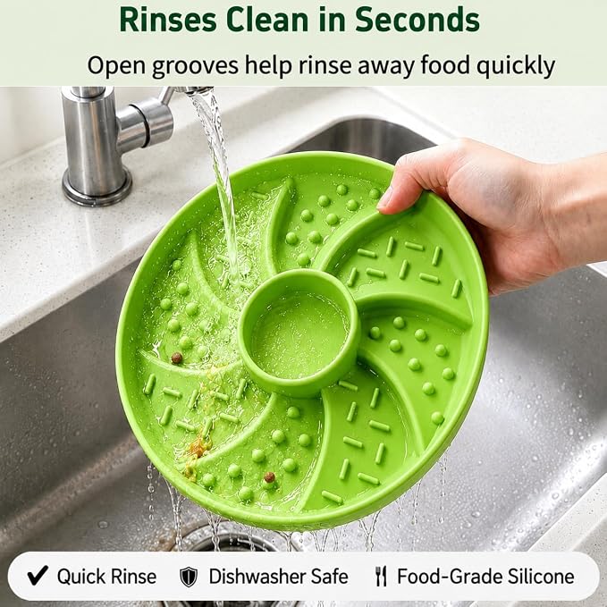 Slow Feeder Dog Bowl Silicone Suction Cup Anti Spill Dogs Cats Light Green - Image 8