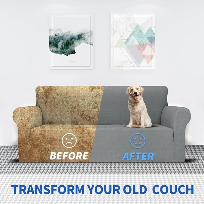MAXIJIN Loveseat Cover Sofa Covers (55"-69"), 1-Piece Stretch Couch Covers for 2 Cushion Couch Love Seat Slipcover with Elastic Bottom for Kids,Dog (Loveseat, Diamond Pattern Light Gray) - Image 5