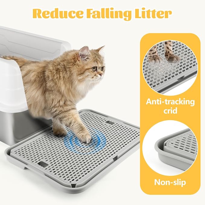 Cat Litter Box Step, Large Cat Step Ramp with Filter Function, Grey | Double Layer Litter Box Ramp, Litter Catcher for Kittens & Elderly Cats, Non-Slip Cat Litter Mat Pedal, Easy to Clean - Image 3