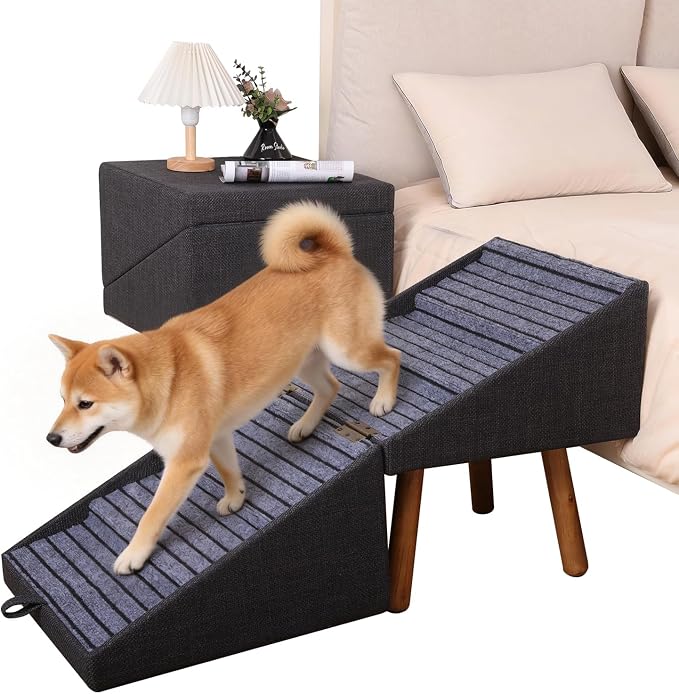 21.06" H Dog Stairs for High Beds, 6-Step Dog Steps for Small Dogs | Bedside Table Convertible 250lbs for Large Dog Steps , Wooden Non-Slip Pet Ramp for Puppy Senior Injured Dogs by Ziluce