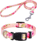 Mihqy Dog Collar and Leash Set, for Small Dogs, Pink Rose Set,XS | with Floral Patterns, Adjustable for Small Medium Large Dogs, Comfortable for Walks and Outdoor Hikes by Mihqy