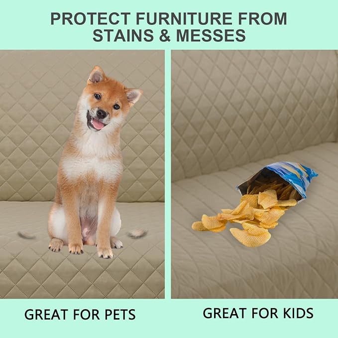 Reversible 4 Seater Sofa Cover 91" Large, Sofa, Camel/Beige | Couch Cover Furniture Protector with Foam Sticks Elastic Straps Furniture Protector for Pets Children Dog Cat - Image 5