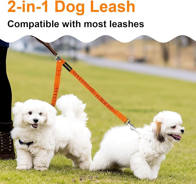 MingXpet 2 Dog Leash, Dog Leash for 2 Dogs, 360° Swivel No Tangle Double Walking Training Leashes for Large Dogs that Pull, Comfortable Shock Absorbing Reflective Bungee, Orange - Image 7