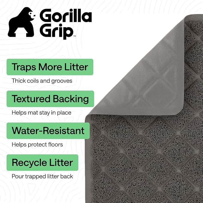 GORILLA GRIP Cat Litter Box Mat, 47x35, Cushioned Coil Mesh Litter Trapping Mats, Scatter Control Supplies for Less Mess, Phthalate Free, Ultra Deep Catch Grooves, Rinse or Vacuum to Clean, Dark Gray - Image 2